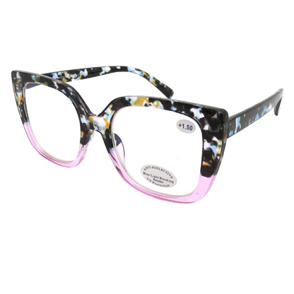 Women's Thick Frame Square Anti-Reflective Blue Light Reading Glasses RJ11134-BLB