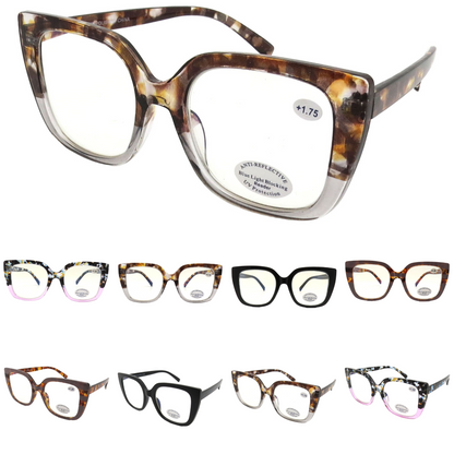 Women's Thick Frame Square Anti-Reflective Blue Light Reading Glasses RJ11134-BLB