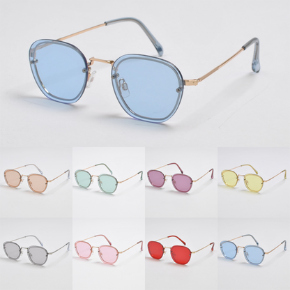 Hex-Oval Rimless Tinted Sunglasses with Gold MetalTemples SK10470