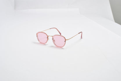 Hex-Oval Rimless Tinted Sunglasses with Gold MetalTemples SK10470