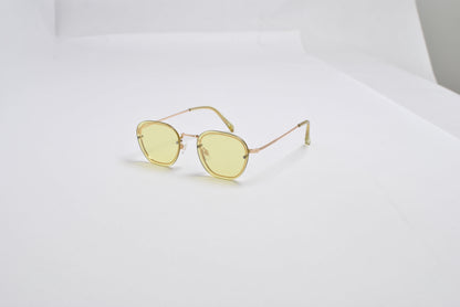 Hex-Oval Rimless Tinted Sunglasses with Gold MetalTemples SK10470