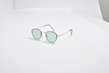 Hex-Oval Rimless Tinted Sunglasses with Gold MetalTemples SK10470