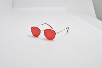 Hex-Oval Rimless Tinted Sunglasses with Gold MetalTemples SK10470