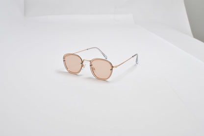 Hex-Oval Rimless Tinted Sunglasses with Gold MetalTemples SK10470