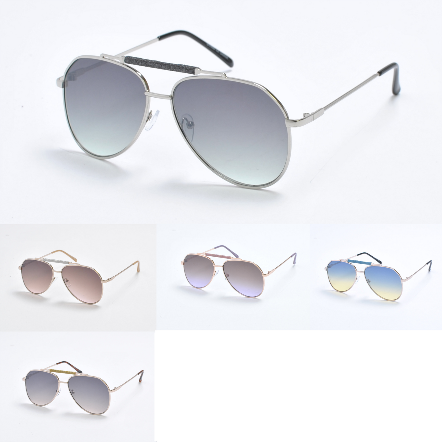 Classic Aviator Sunglasses with Textured Double Bridge SK10473