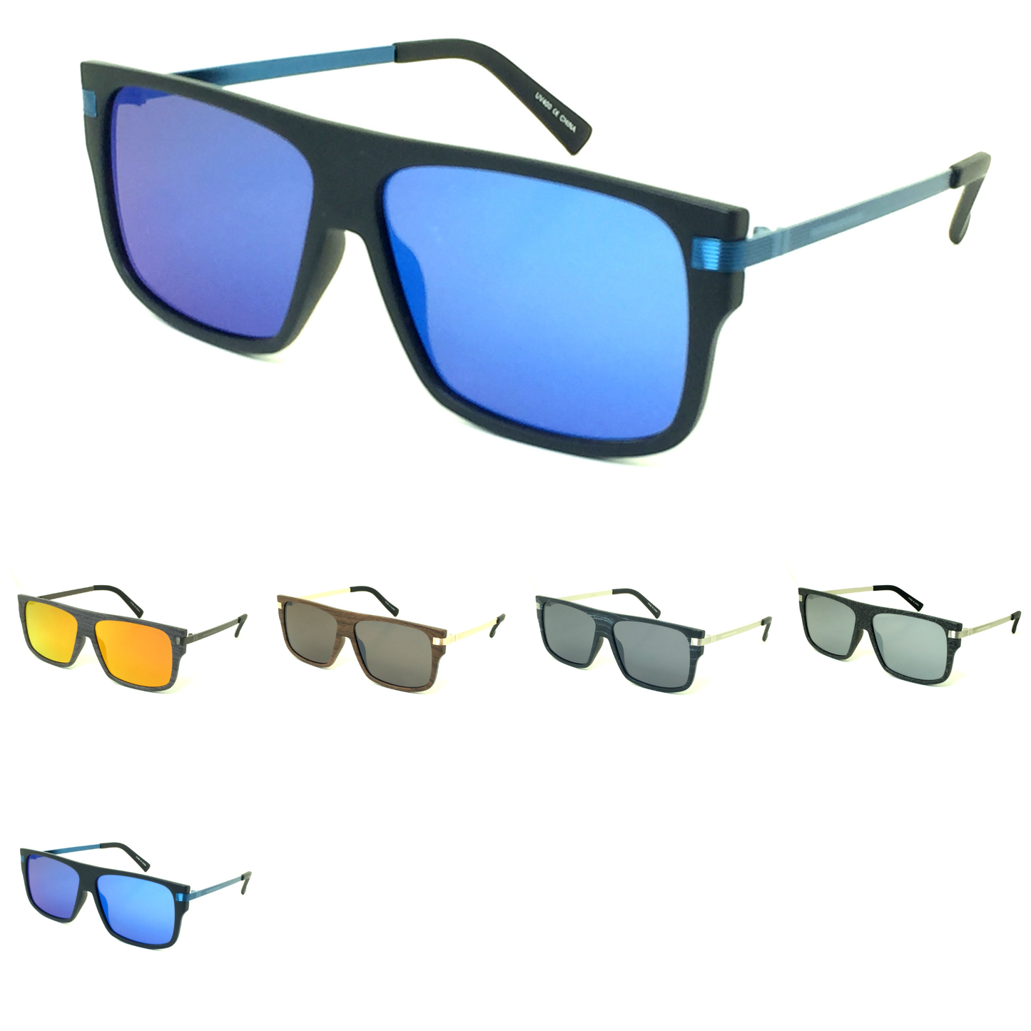 Urban Square Mirrored Sunglasses with Lightweight Metal Temples SK10477