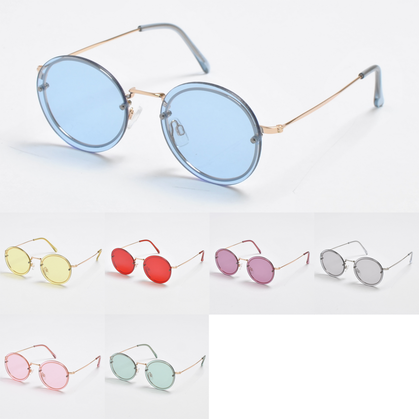 Vintage Round Tinted Sunglasses with Gold Metal Frames SK10481