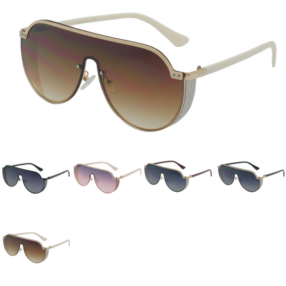 Oversized Rimless Shield Sunglasses for Women with Glitter Side Accents SK10594