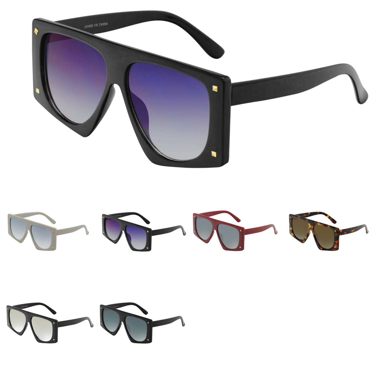 Oversized Square Flat Top Sunglasses with Gold Stud Accents SK10631