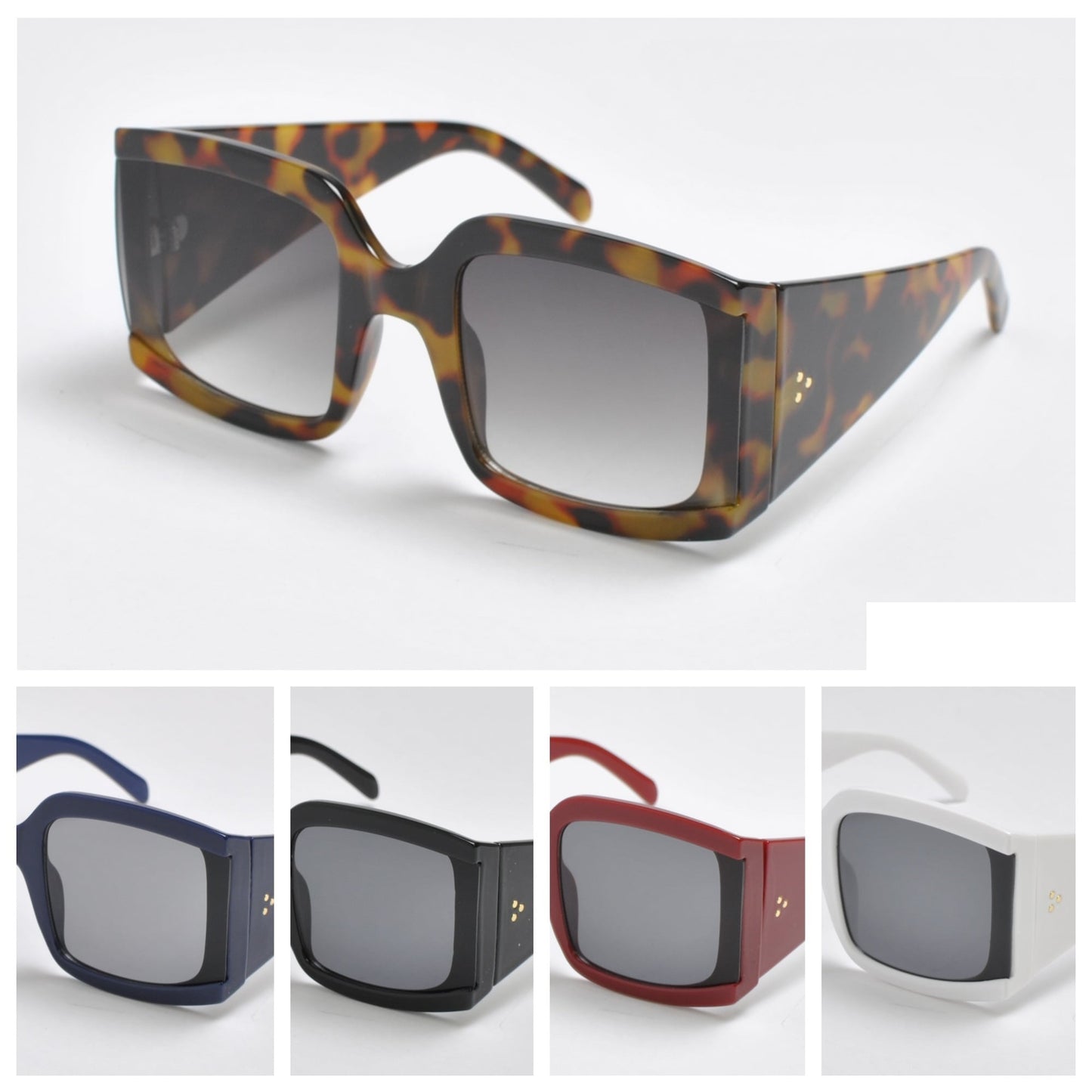 Women's Oversized Statement Square Sunglasses with Thick Frame and Triple Stud Detail SK10635