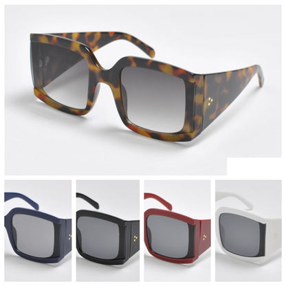 Women's Oversized Statement Square Sunglasses with Thick Frame and Triple Stud Detail SK10635