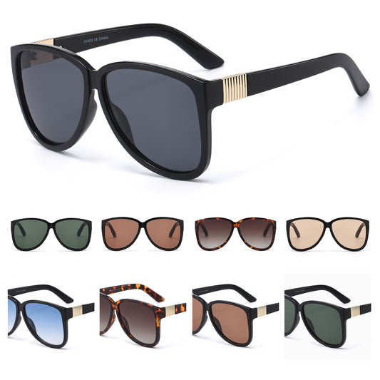 Modern Butterfly Sunglasses with Ribbed Gold Temple Design SK11142