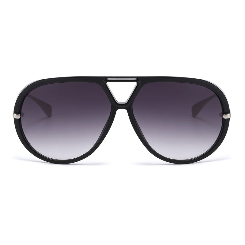 Luxury Aviator Sunglasses with Oversized Shield Silhouette and Metal Arms SK11144