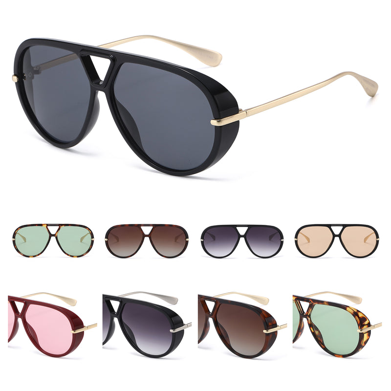 Luxury Aviator Sunglasses with Oversized Shield Silhouette and Metal Arms SK11144