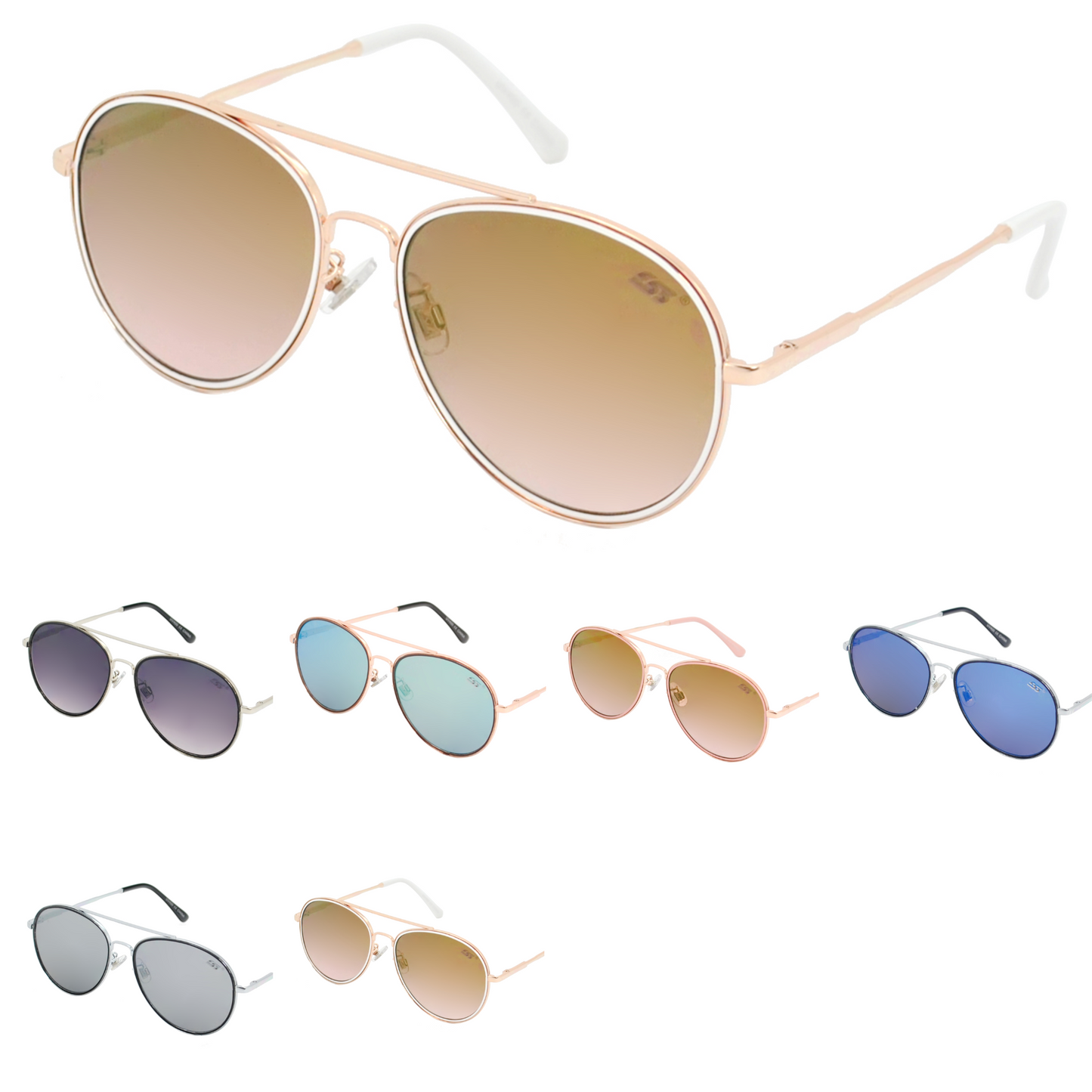 Classic Metal Aviator Sunglasses with Mirrored Teardrop Lenses and Inner Rim Detail SS10121