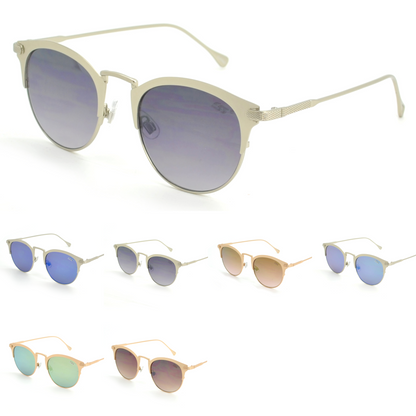 Unisex Retro Round Metal Mirror Sunglasses with Semi-Rimless Frame SS10124
