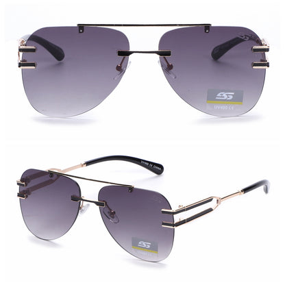 Luxury Rimless Aviator Sunglasses with Double Bridge and Unique Split Temple SS10957