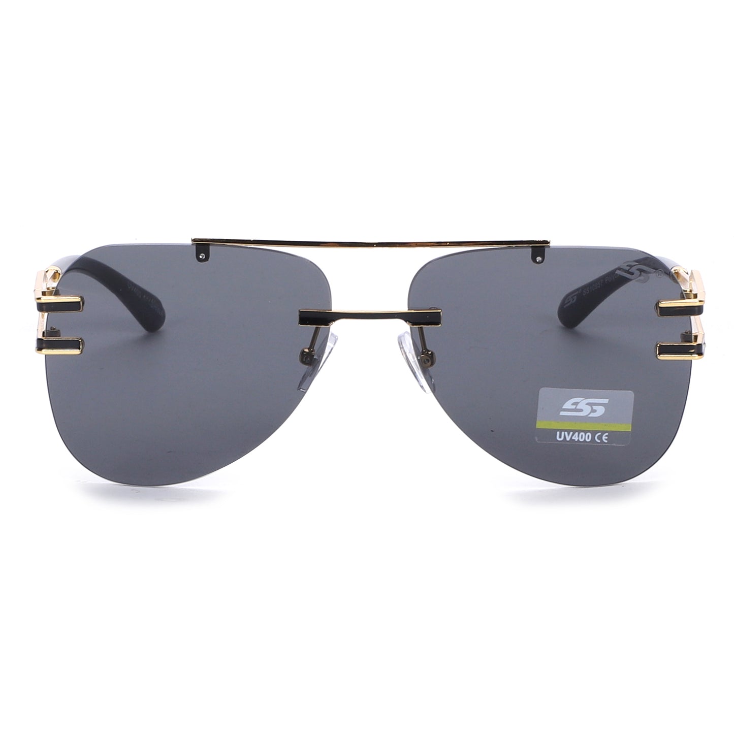 Luxury Rimless Aviator Sunglasses with Double Bridge and Unique Split Temple SS10957