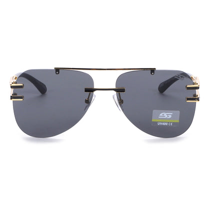 Luxury Rimless Aviator Sunglasses with Double Bridge and Unique Split Temple SS10957