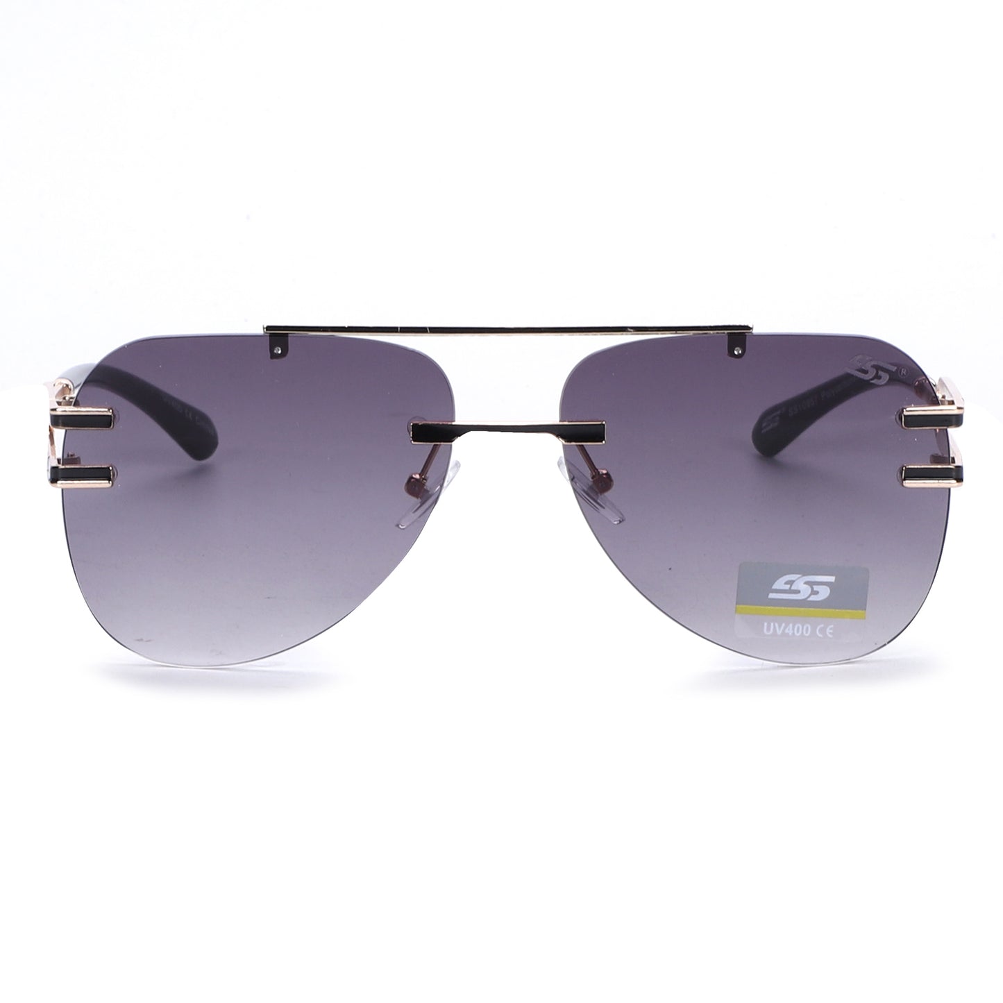 Luxury Rimless Aviator Sunglasses with Double Bridge and Unique Split Temple SS10957