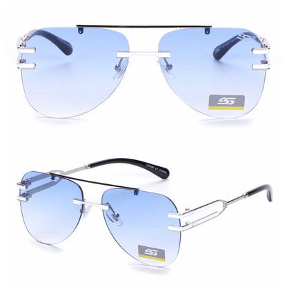 Luxury Rimless Aviator Sunglasses with Double Bridge and Unique Split Temple SS10957
