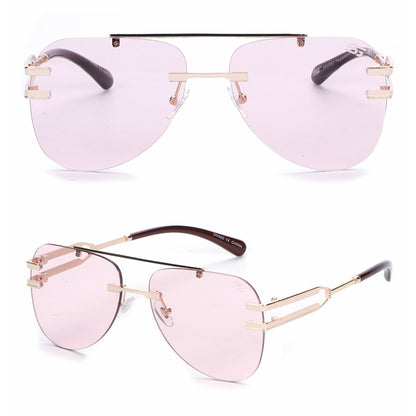 Luxury Rimless Aviator Sunglasses with Double Bridge and Unique Split Temple SS10957