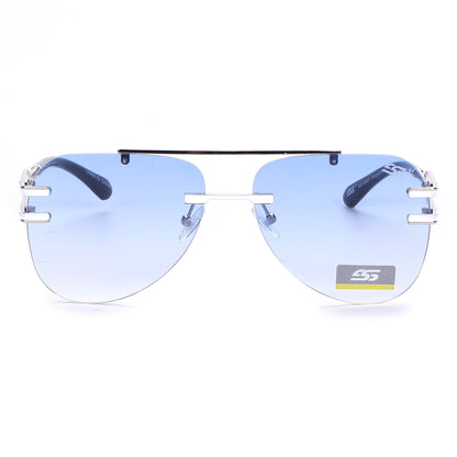 Luxury Rimless Aviator Sunglasses with Double Bridge and Unique Split Temple SS10957