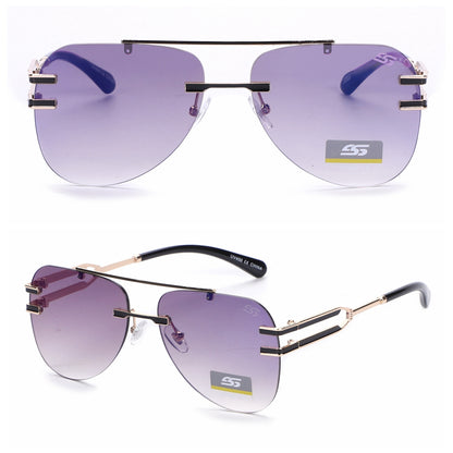 Luxury Rimless Aviator Sunglasses with Double Bridge and Unique Split Temple SS10957