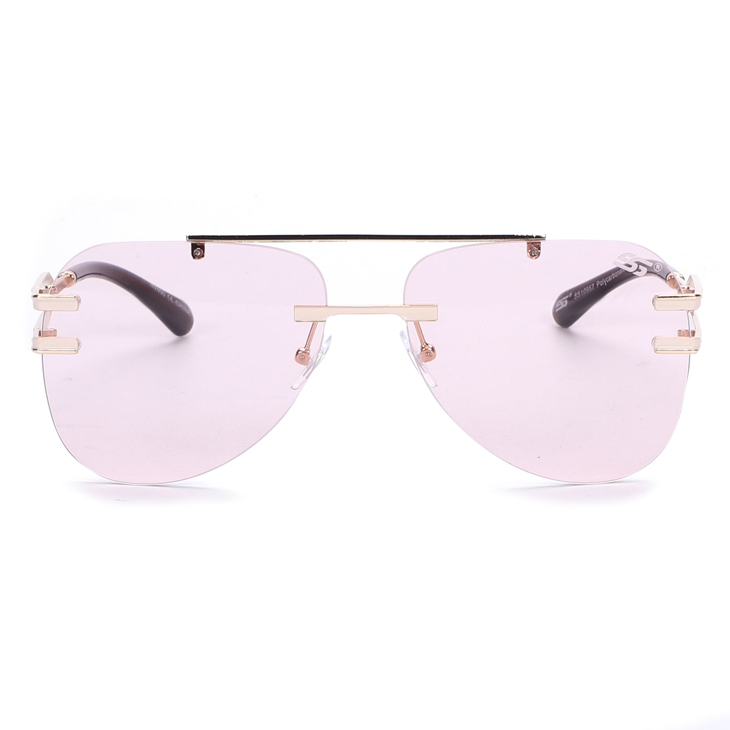Luxury Rimless Aviator Sunglasses with Double Bridge and Unique Split Temple SS10957