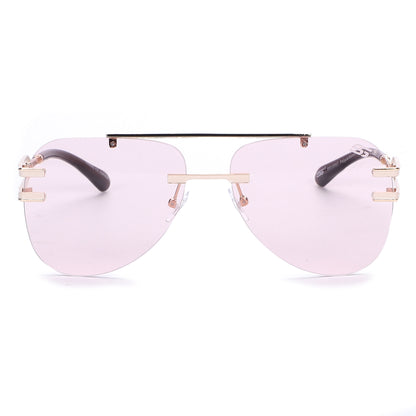 Luxury Rimless Aviator Sunglasses with Double Bridge and Unique Split Temple SS10957