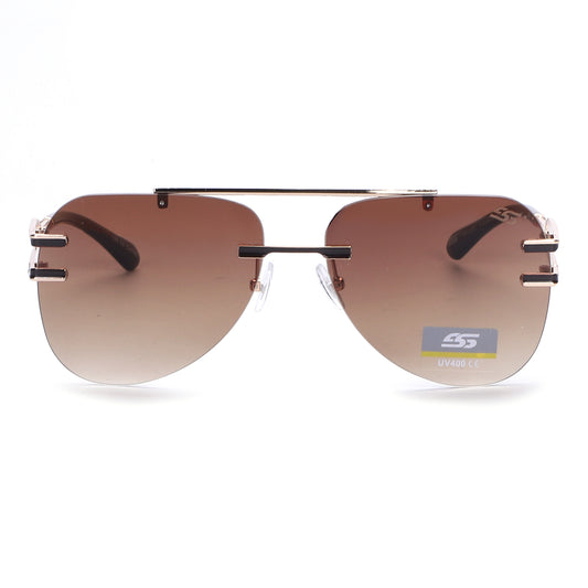 Luxury Rimless Aviator Sunglasses with Double Bridge and Unique Split Temple SS10957