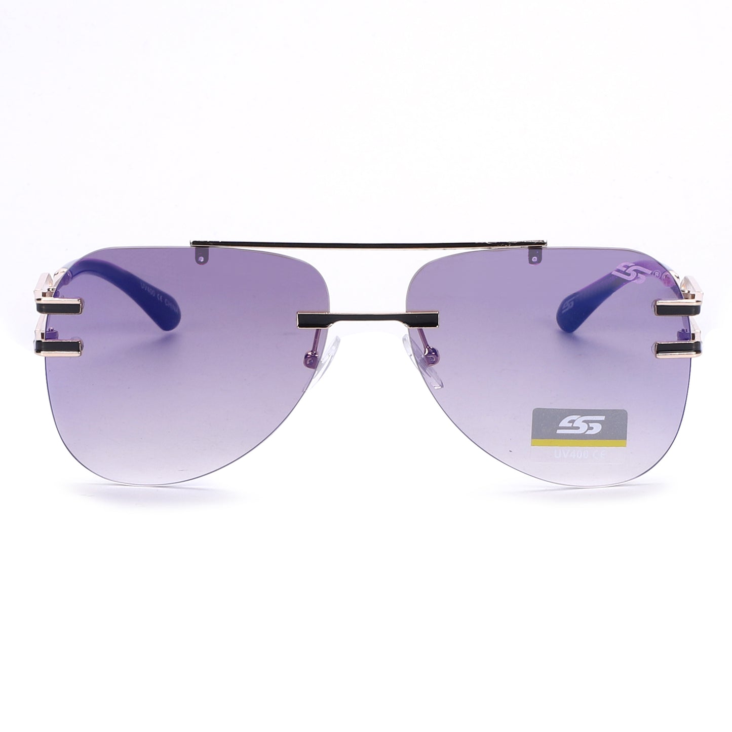 Luxury Rimless Aviator Sunglasses with Double Bridge and Unique Split Temple SS10957