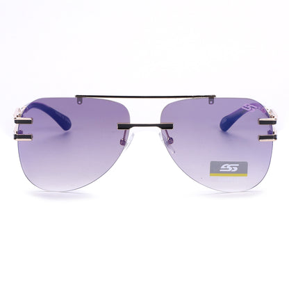 Luxury Rimless Aviator Sunglasses with Double Bridge and Unique Split Temple SS10957