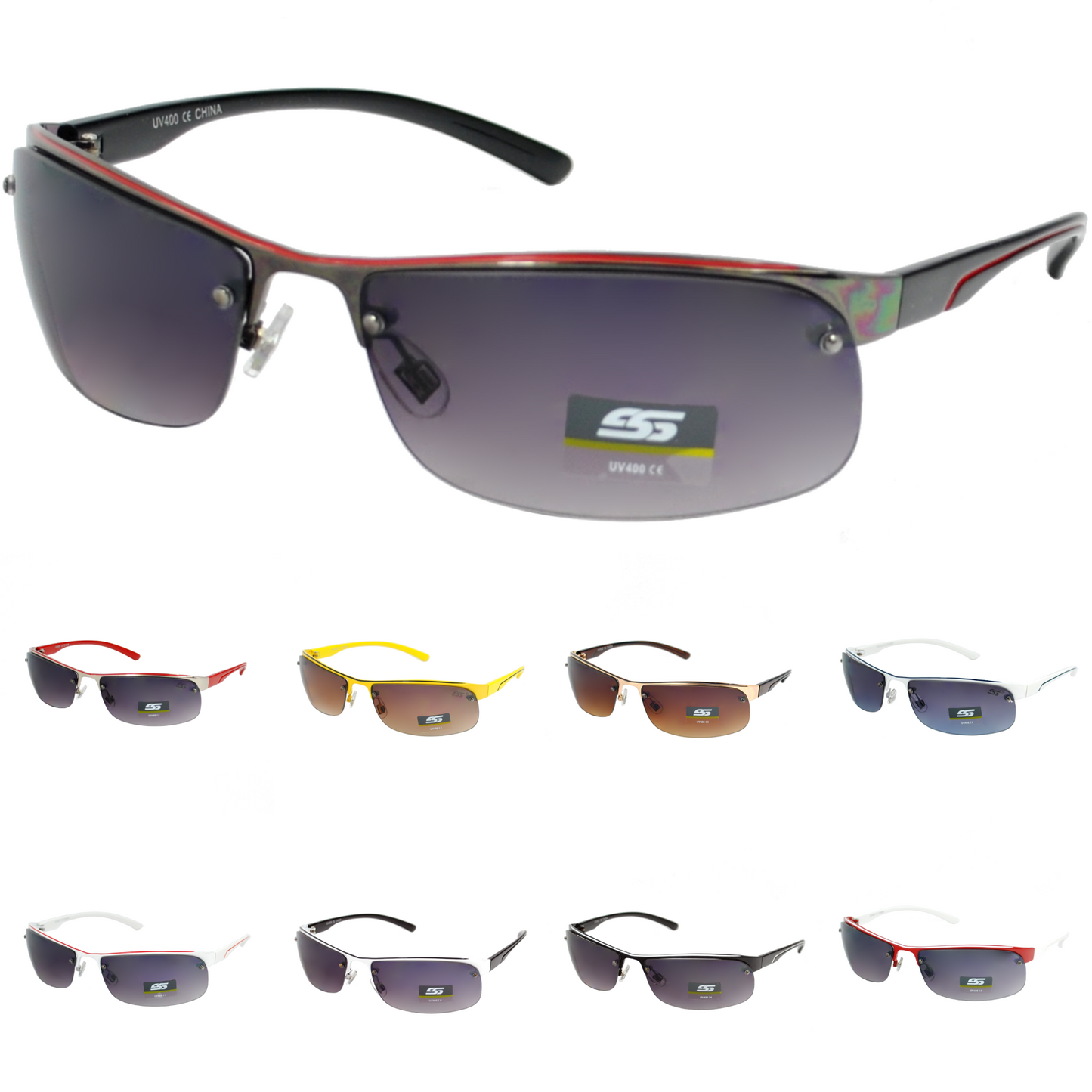 Men’s Semi-Rimless Performance Sport Sunglasses with Wrap-Around Design SS8068