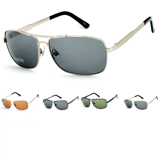 Men's Polarized Navigator Sunglasses with Metal Rectangle Frame and Textured Arms SS8072-PL