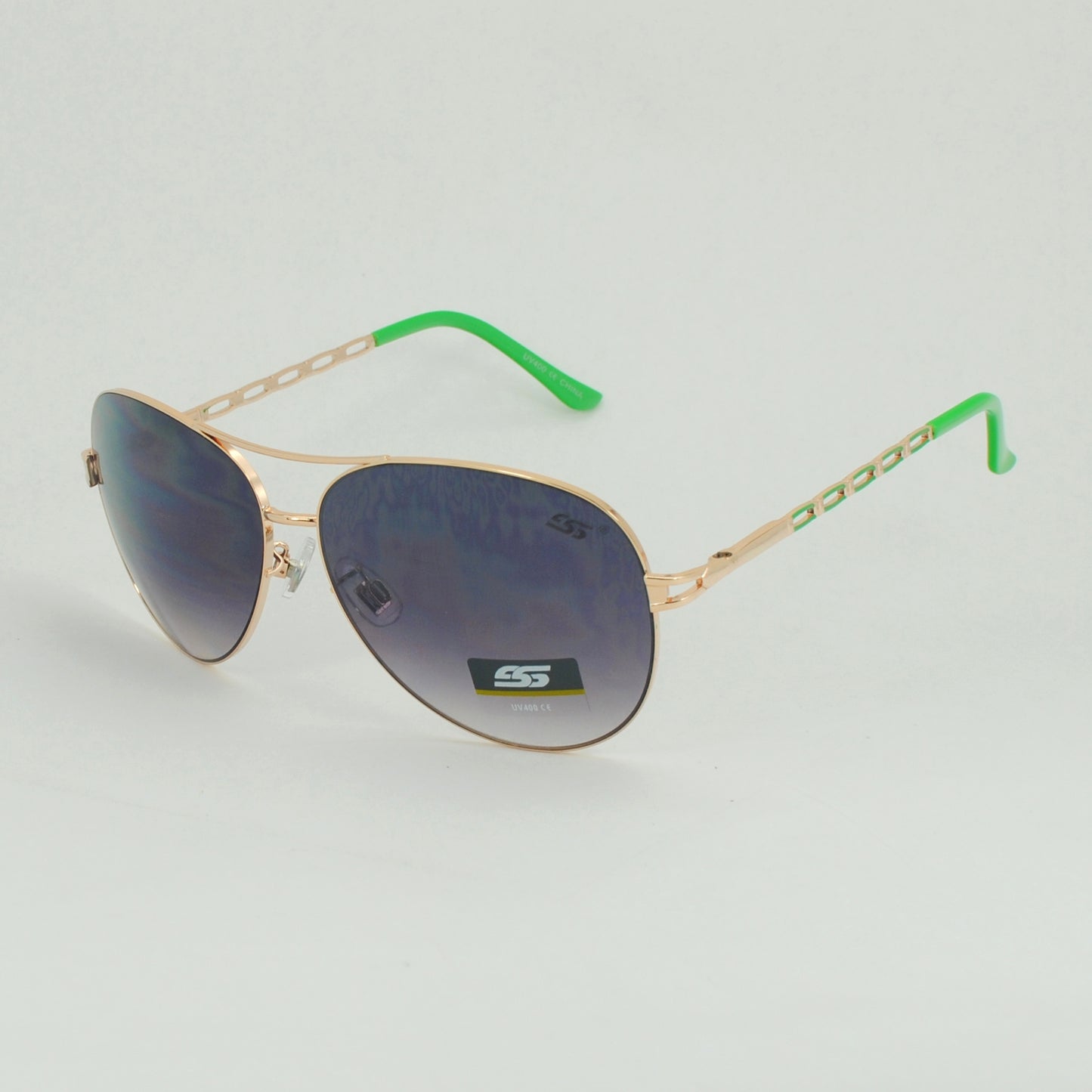 Chain-Link Temple Aviators with Colored Accent Tips and Gradient Lens SS8097