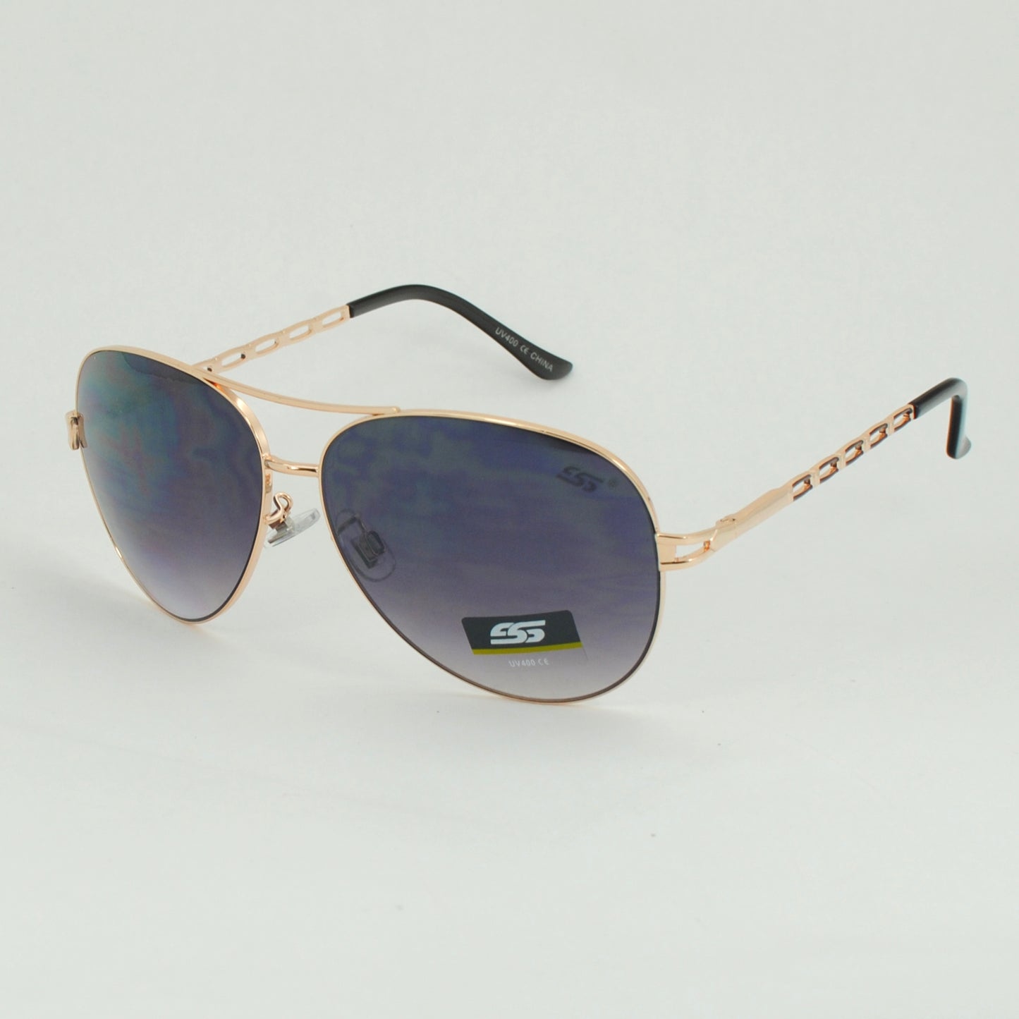 Chain-Link Temple Aviators with Colored Accent Tips and Gradient Lens SS8097