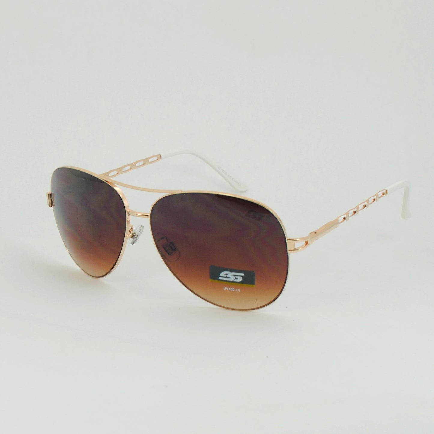 Chain-Link Temple Aviators with Colored Accent Tips and Gradient Lens SS8097