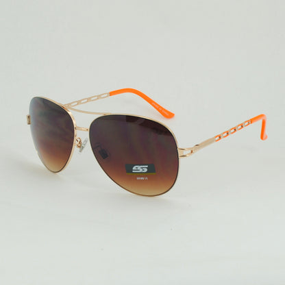 Chain-Link Temple Aviators with Colored Accent Tips and Gradient Lens SS8097