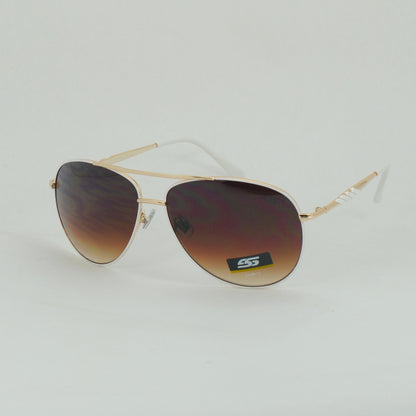Slim-Frame Aviator Sunglasses with Patterned Temples & Gradient Tint SS8121
