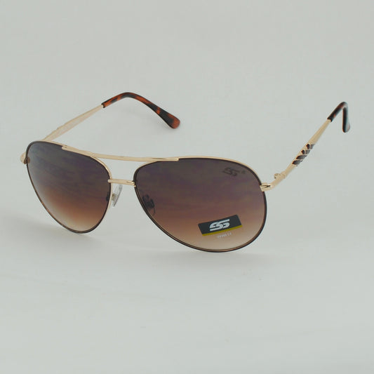 Slim-Frame Aviator Sunglasses with Patterned Temples & Gradient Tint SS8121
