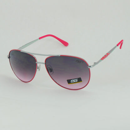 Slim-Frame Aviator Sunglasses with Patterned Temples & Gradient Tint SS8121