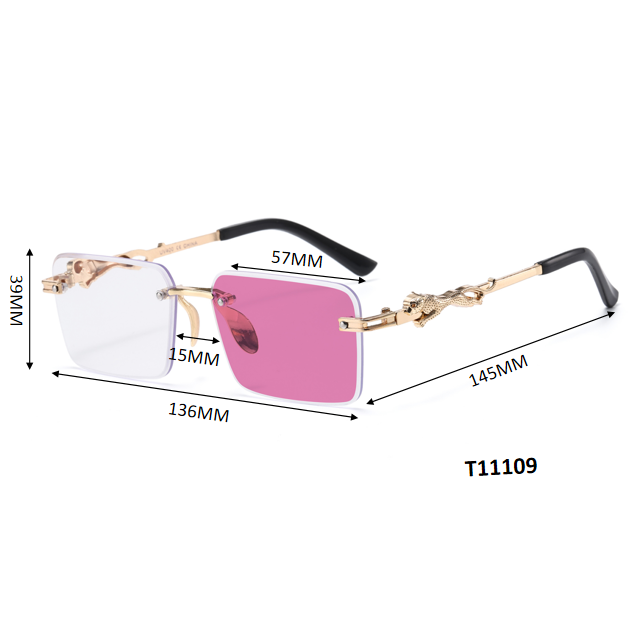 Rimless Photochromic Square Sunglasses with Dragon Detail Temples T11109