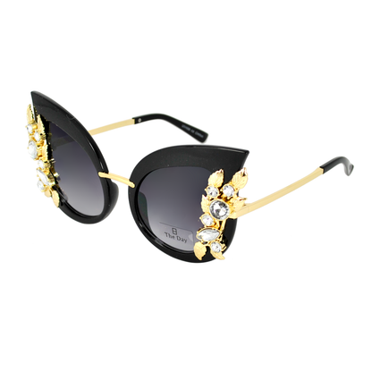 Cat Eye Sunglasses with Gold Leaf and Jewel Accents TD10279