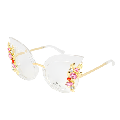 Cat Eye Sunglasses with Gold Leaf and Jewel Accents TD10279