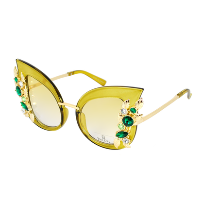 Cat Eye Sunglasses with Gold Leaf and Jewel Accents TD10279