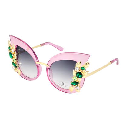 Cat Eye Sunglasses with Gold Leaf and Jewel Accents TD10279