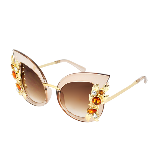 Cat Eye Sunglasses with Gold Leaf and Jewel Accents TD10279