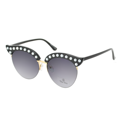 Vintage Cat-Eye Sunglasses with Pearl Accents and Gradient Lens TD10282
