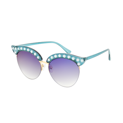 Vintage Cat-Eye Sunglasses with Pearl Accents and Gradient Lens TD10282